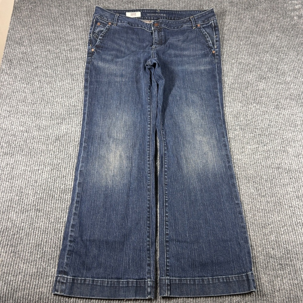 Banana Republic Jeans Women's 14 Classic Wide Leg Stretch Blue Denim Casual